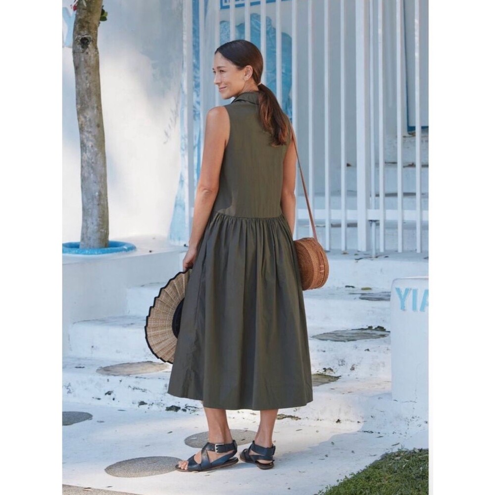 MAYE Corinne Shirtdress NWT Khaki Olive Cotton Midi A-Line Button Front S - Picture 2 of 6